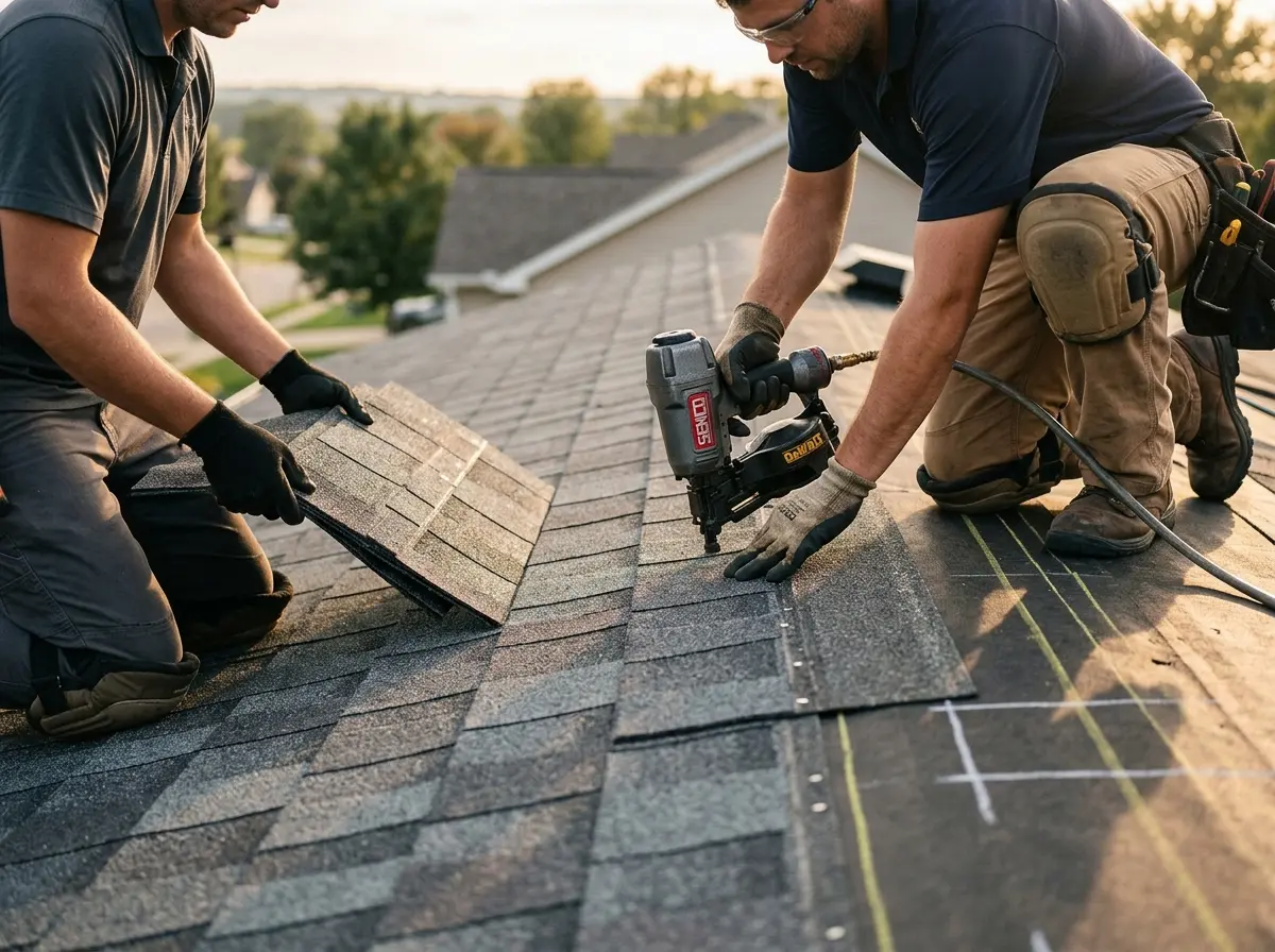 Professional roofer working on a residential roof in Forest Glen